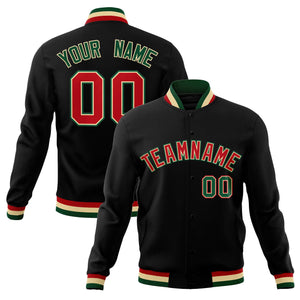 Custom Black Red-Green Classic Style Varsity Full-Snap Letterman Jacket