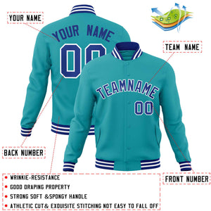 Custom Aqua Royal-White Classic Style Varsity Full-Snap Letterman Jacket