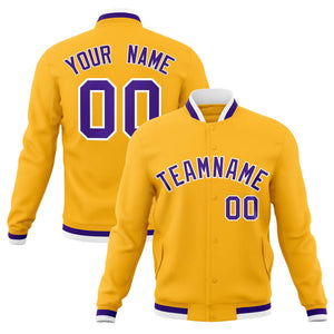 Custom Yellow Purple-White Classic Style Varsity Full-Snap Letterman Jacket