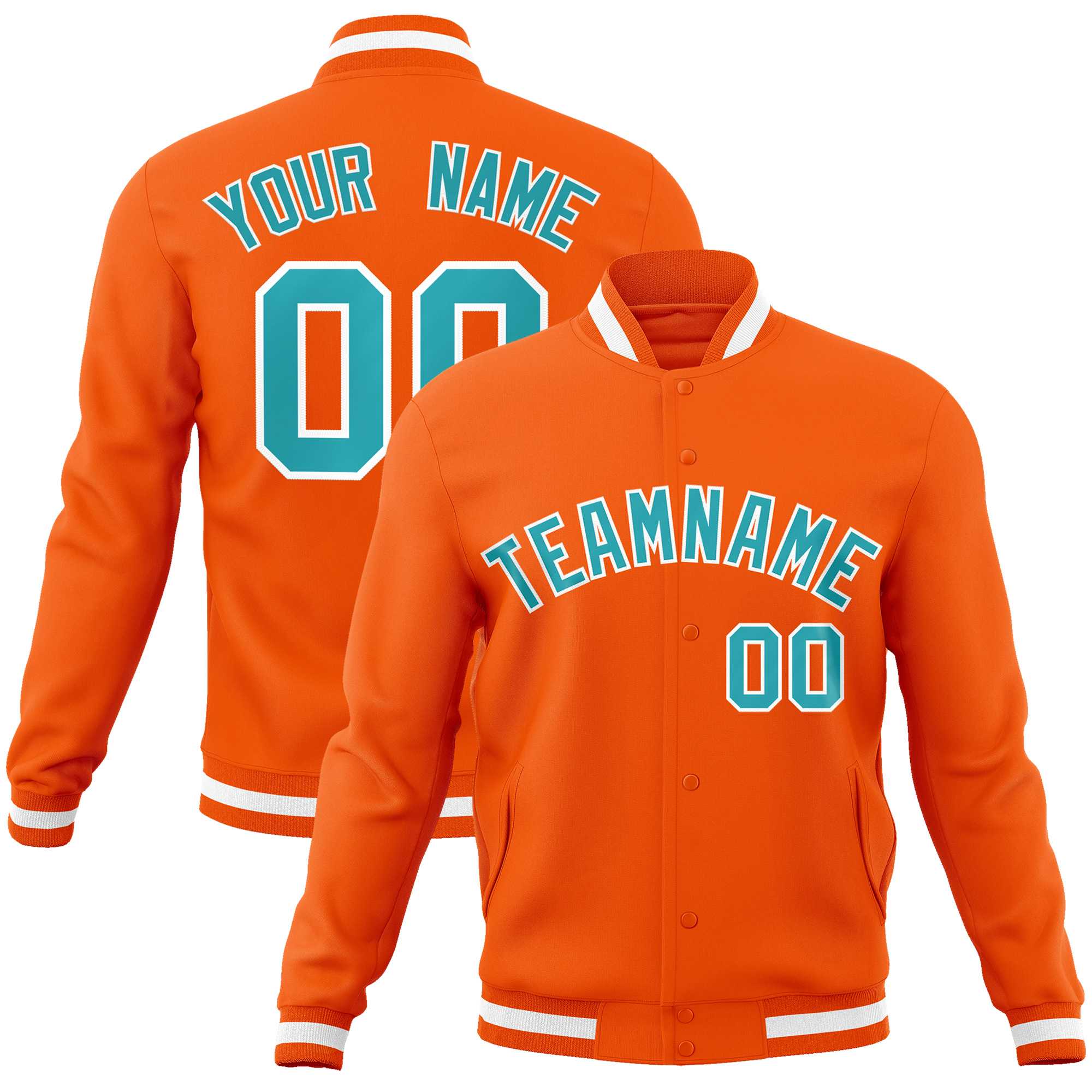 Custom Orange Aqua-White Classic Style Varsity Full-Snap Letterman Jacket