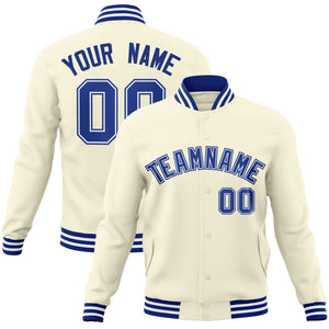 Custom Khaki Royal-Royal Classic Style Varsity Full-Snap Letterman Jacket