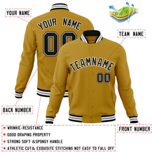 Custom Old Gold Black-White Classic Style Varsity Full-Snap Letterman Jacket