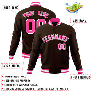 Custom Brown Pink-White Classic Style Varsity Full-Snap Letterman Jacket