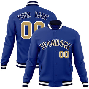 Custom Royal Navy-White Classic Style Varsity Full-Snap Letterman Jacket