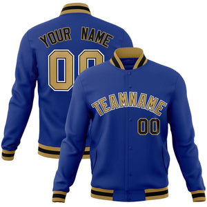 Custom Royal Old Gold-White Classic Style Varsity Full-Snap Letterman Jacket