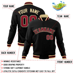 Custom Black Crimson-Khaki Classic Style Varsity Full-Snap Letterman Jacket