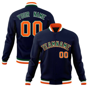 Custom Navy Green-Orange Classic Style Varsity Full-Snap Letterman Jacket