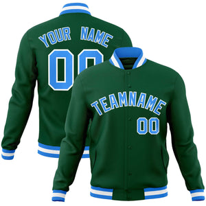 Custom Green Powder Blue-White Classic Style Varsity Full-Snap Letterman Jacket