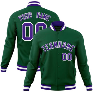 Custom Green Purple-White Classic Style Varsity Full-Snap Letterman Jacket