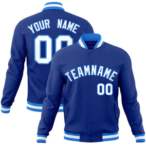 Custom Royal White-Powder Blue Classic Style Varsity Full-Snap Letterman Jacket