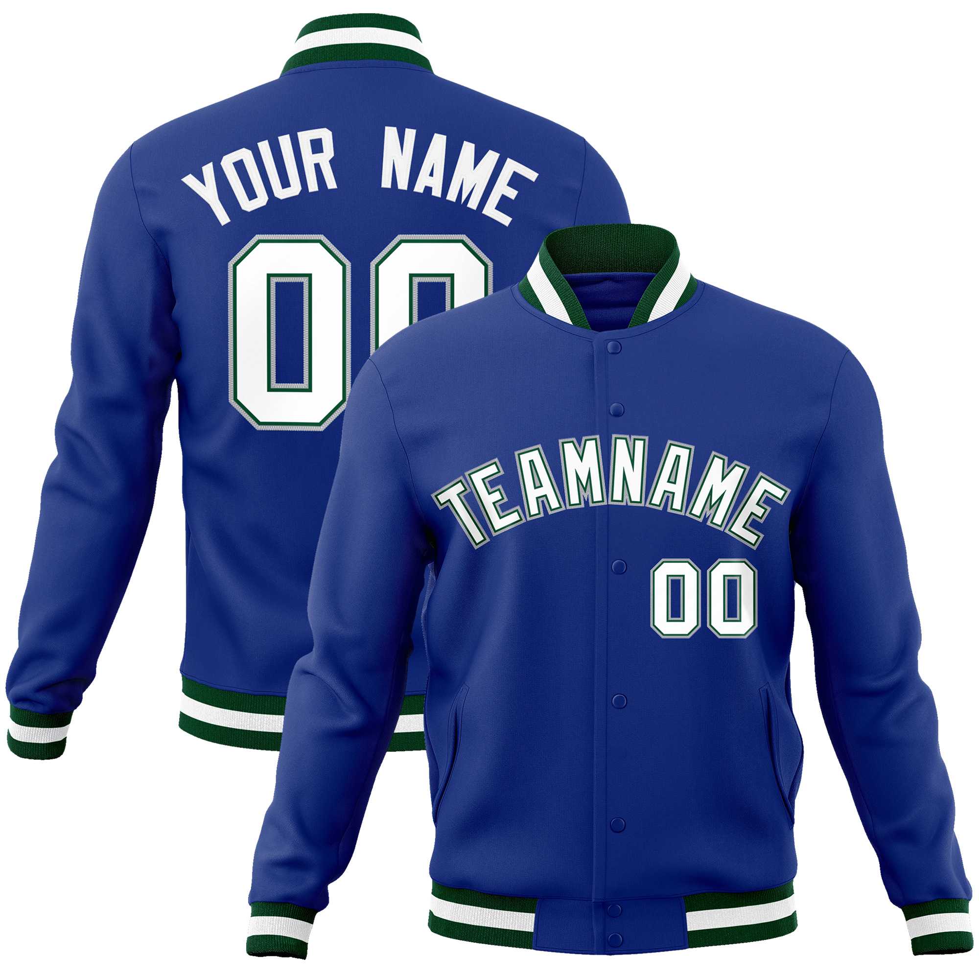 Custom Royal White-Gray Classic Style Varsity Full-Snap Letterman Jacket