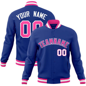 Custom Royal Pink-White Classic Style Varsity Full-Snap Letterman Jacket