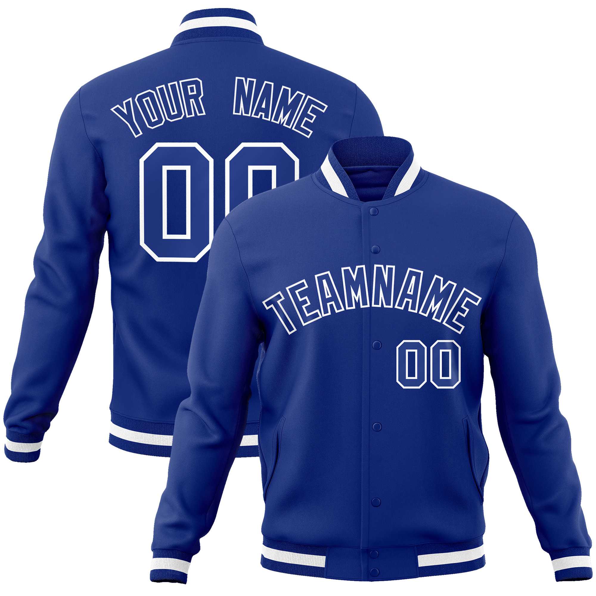 Custom Royal Royal-White Classic Style Varsity Full-Snap Letterman Jacket