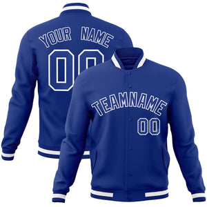 Custom Royal Royal-White Classic Style Varsity Full-Snap Letterman Jacket