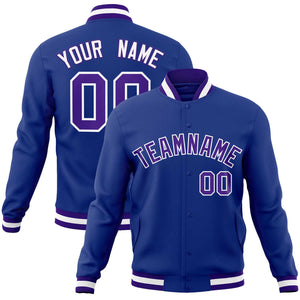 Custom Royal Purple-White Classic Style Varsity Full-Snap Letterman Jacket