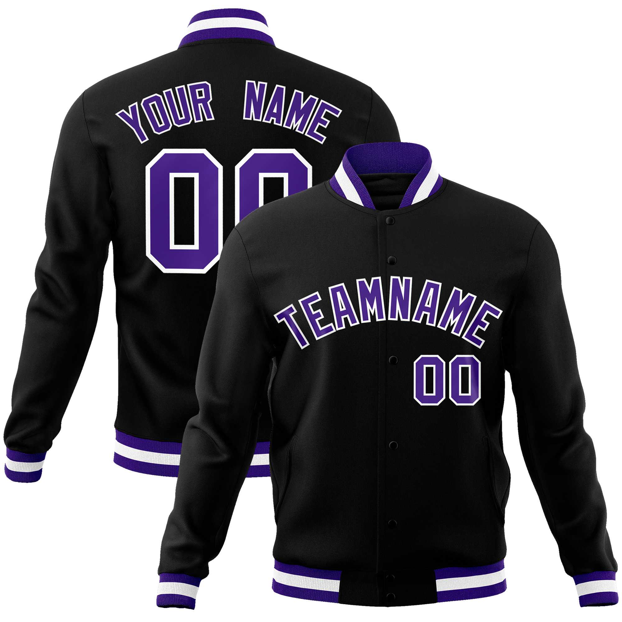 Custom Black Purple-White Classic Style Varsity Full-Snap Letterman Jacket