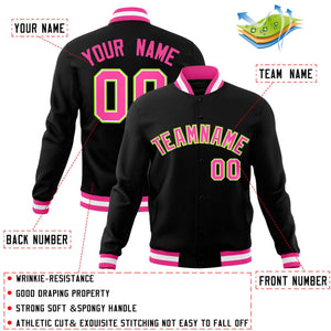 Custom Black Pink-Neon Green Classic Style Varsity Full-Snap Letterman Jacket