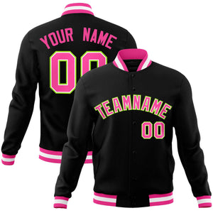 Custom Black Pink-Neon Green Classic Style Varsity Full-Snap Letterman Jacket