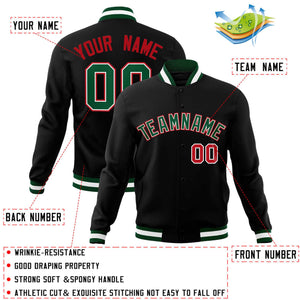 Custom Black Green-Red Classic Style Varsity Full-Snap Letterman Jacket