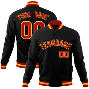 Custom Black Red-Gold Classic Style Varsity Full-Snap Letterman Jacket