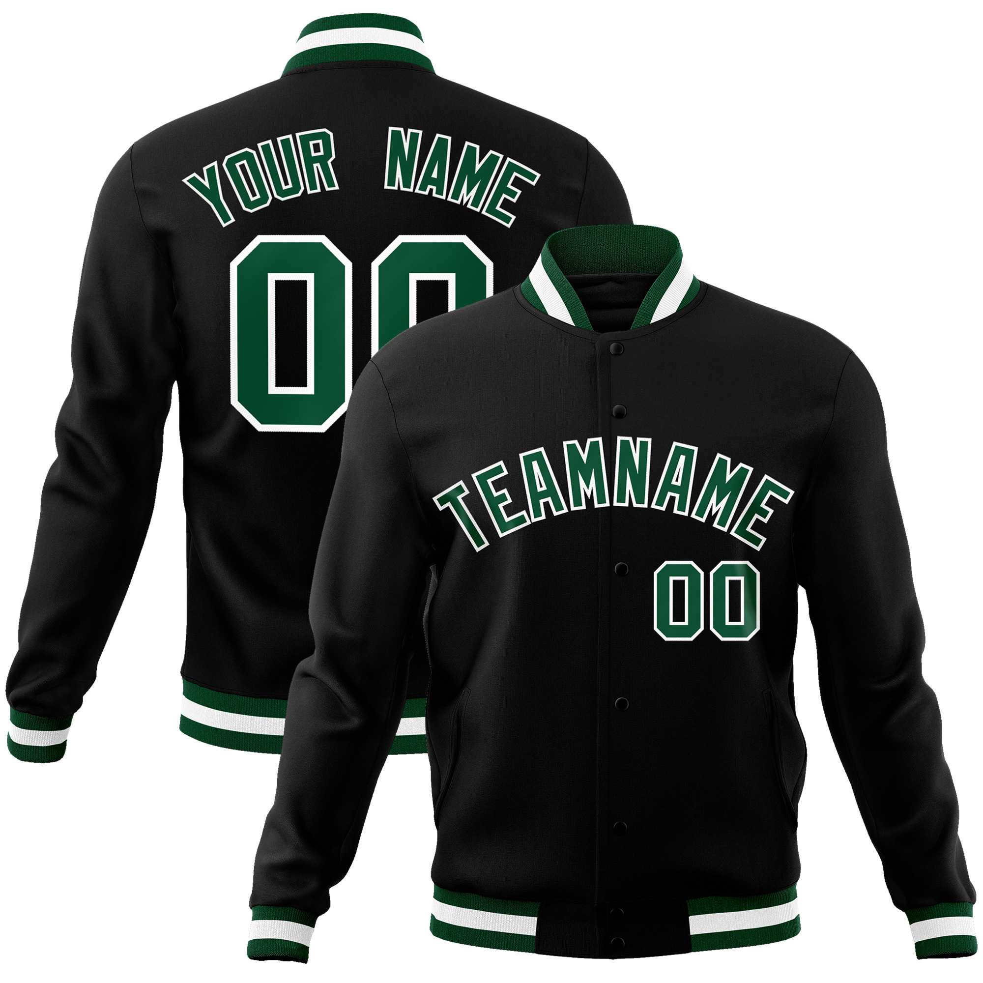 Custom Black Green-White Classic Style Varsity Full-Snap Letterman Jacket