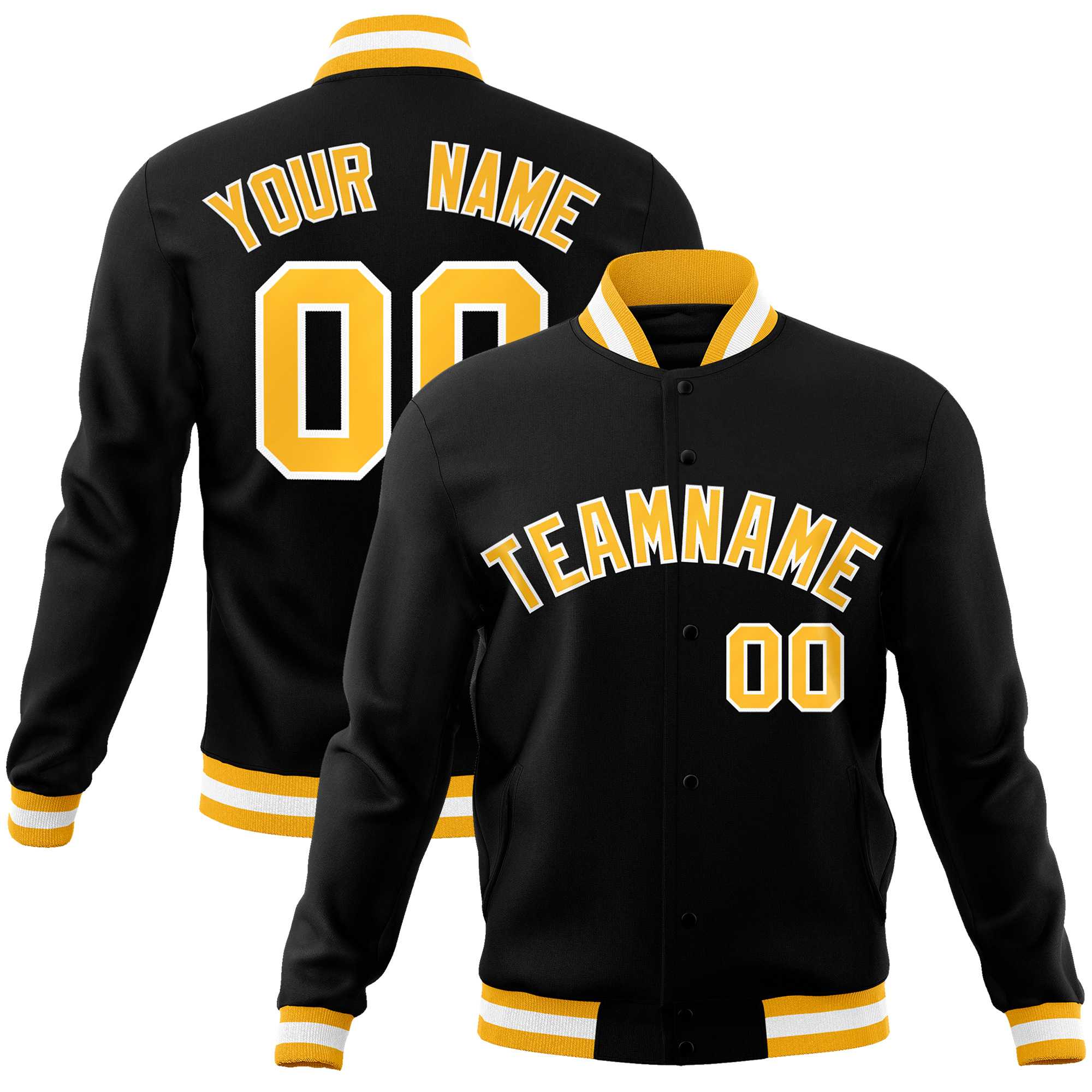 Custom Black Gold-White Classic Style Varsity Full-Snap Letterman Jacket