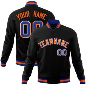 Custom Black Orange-Royal Classic Style Varsity Full-Snap Letterman Jacket