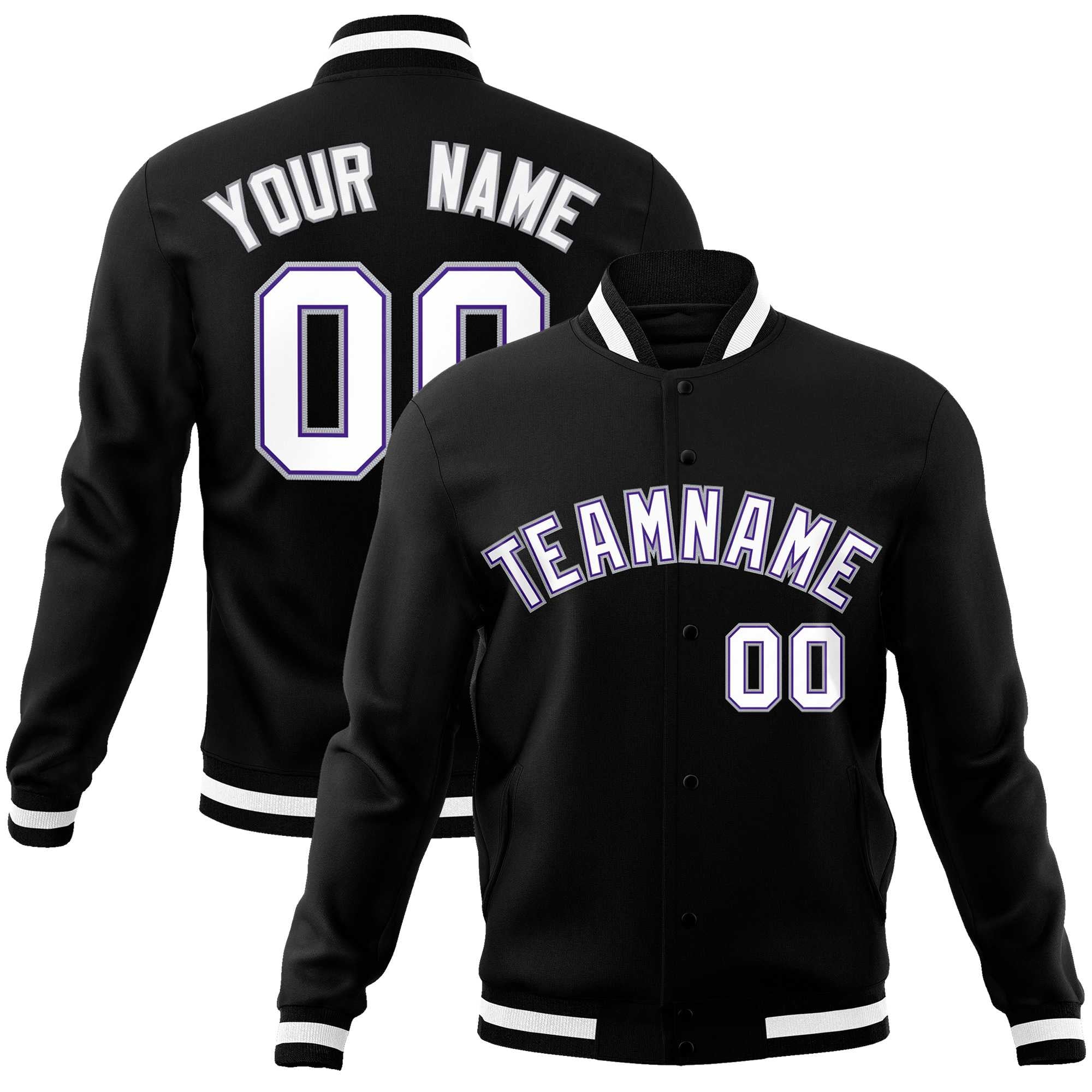 Custom Black White-Gray Classic Style Varsity Full-Snap Letterman Jacket