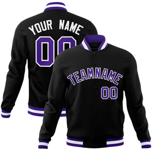 Custom Black Purple-White Classic Style Varsity Full-Snap Letterman Jacket