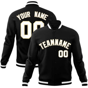 Custom Black White-Khaki Classic Style Varsity Full-Snap Letterman Jacket