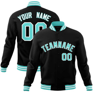 Custom Black Aqua-White Classic Style Varsity Full-Snap Letterman Jacket