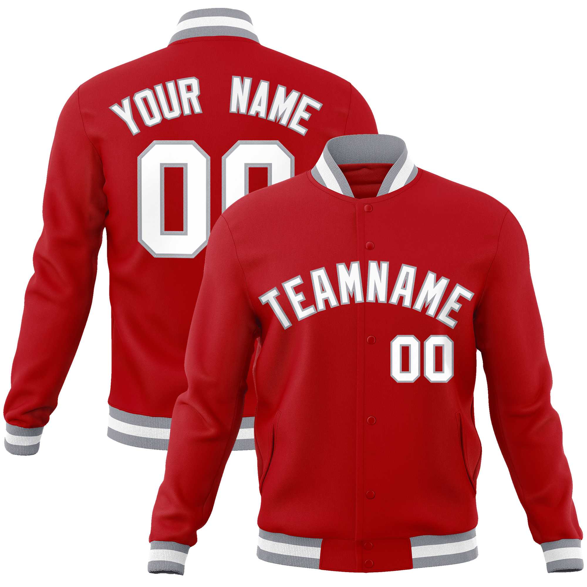 Custom Red White-Gray Classic Style Varsity Full-Snap Letterman Jacket