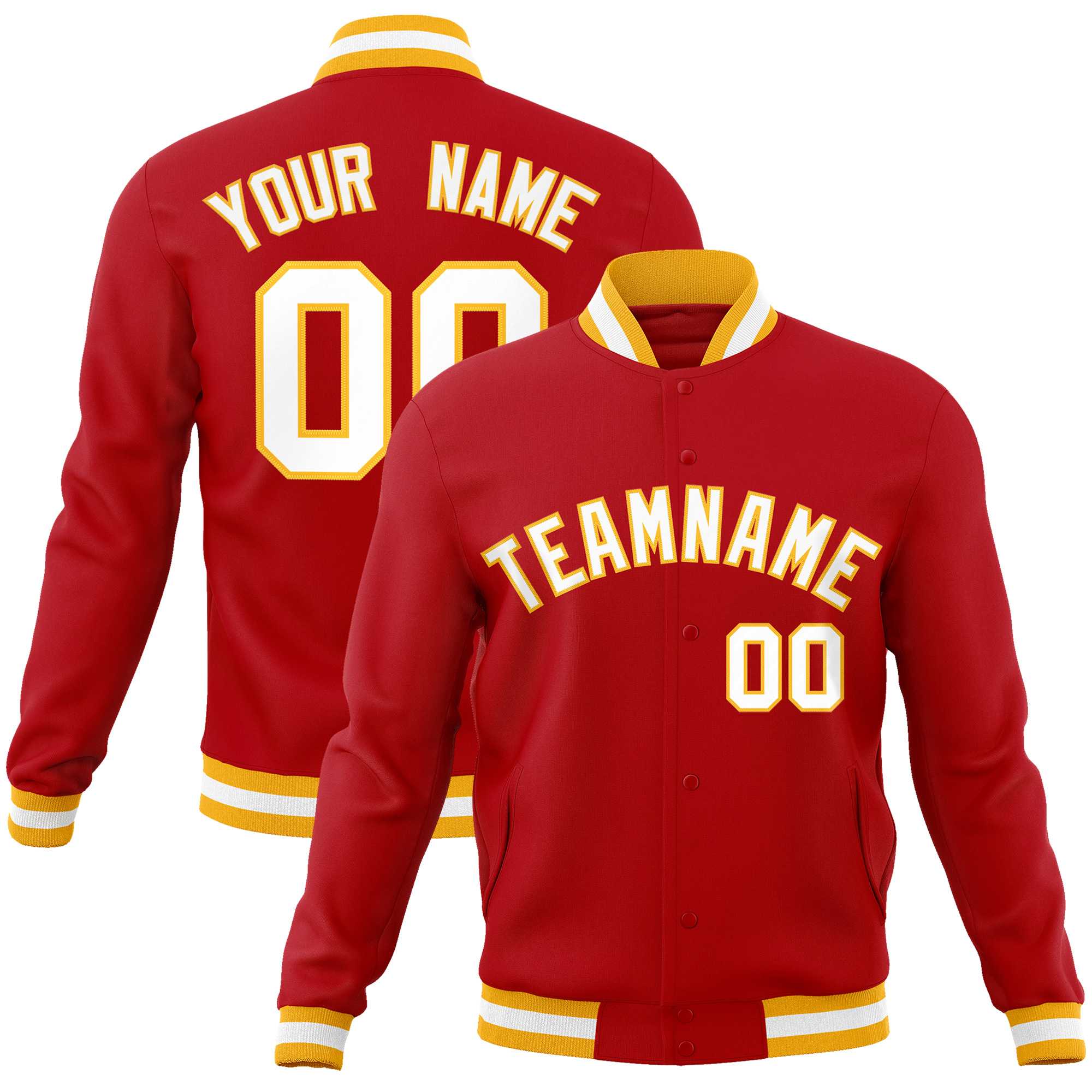 Custom Red White-Gold Classic Style Varsity Full-Snap Letterman Jacket