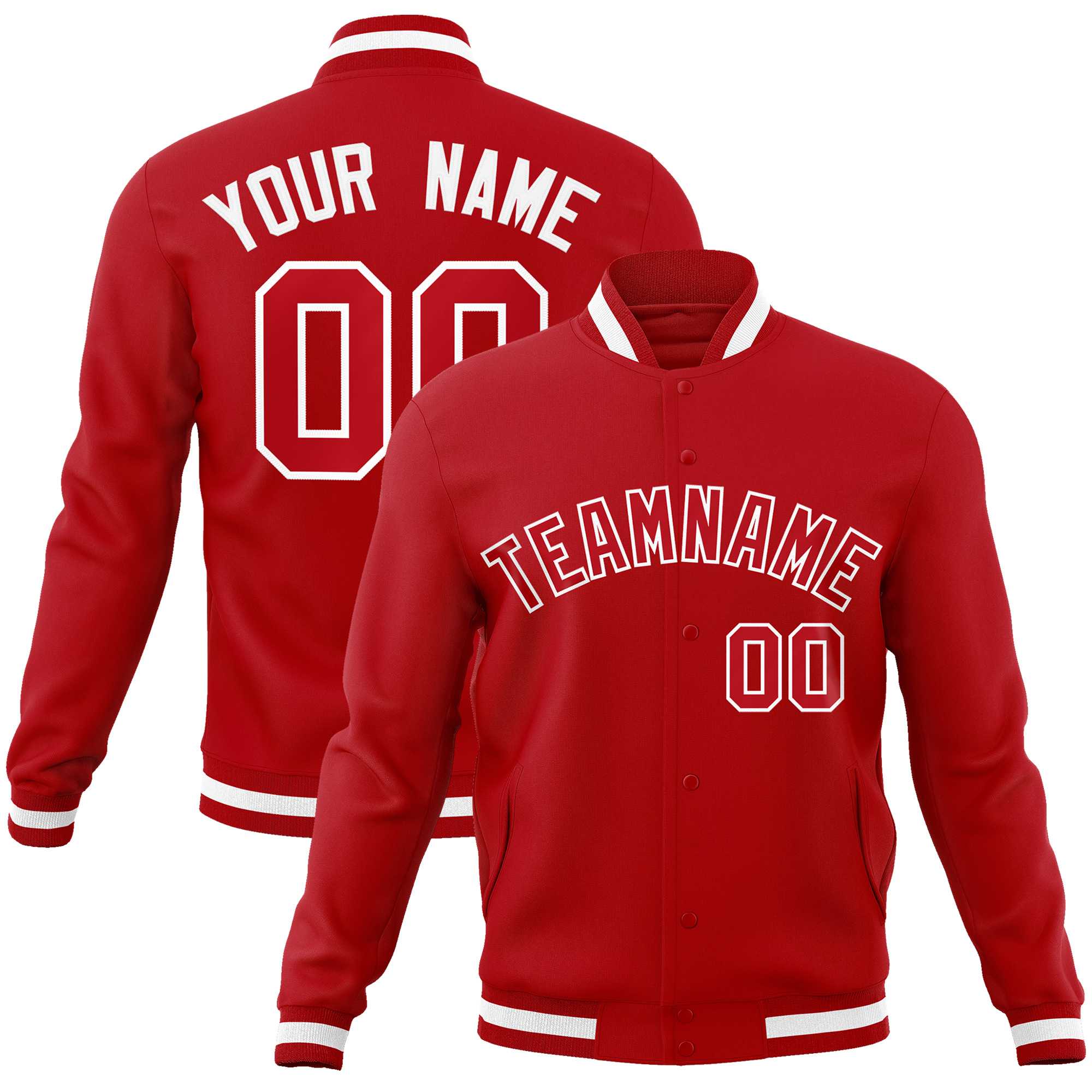 Custom Red Red-White Classic Style Varsity Full-Snap Letterman Jacket