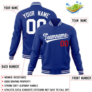 Custom Royal White Classic Style Varsity Full-Snap Letterman Jacket