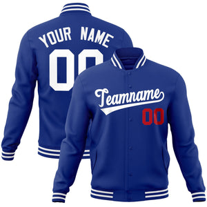 Custom Royal White Classic Style Varsity Full-Snap Letterman Jacket