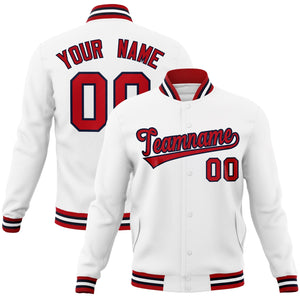 Custom White Red-Navy Classic Style Varsity Full-Snap Letterman Jacket