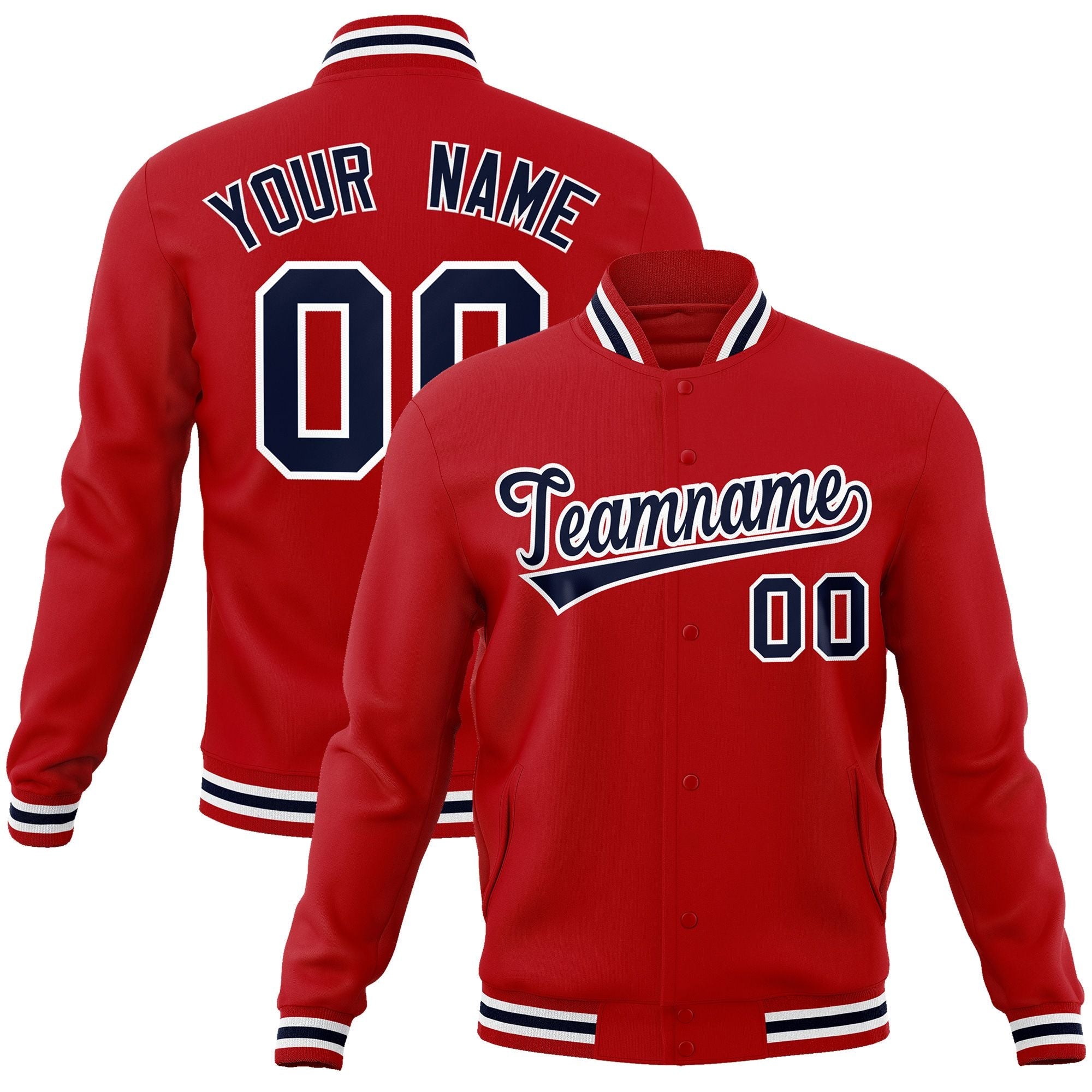 Custom Red Navy-White Classic Style Varsity Full-Snap Letterman Jacket