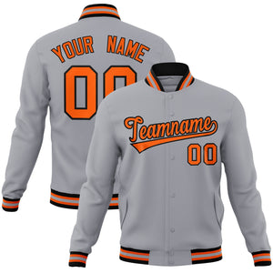 Custom Gray Orange-Black Classic Style Varsity Full-Snap Letterman Jacket