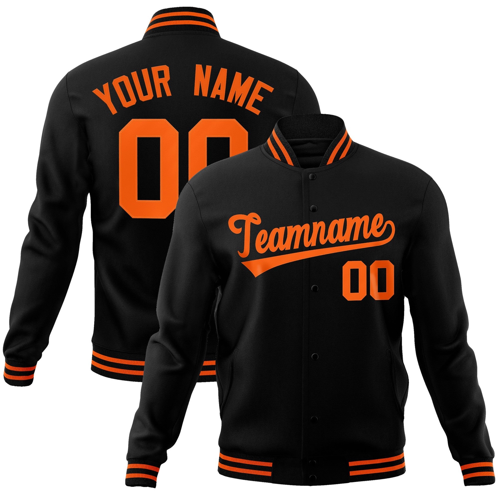 Custom Black Orange Classic Style Varsity Full-Snap Letterman Jacket