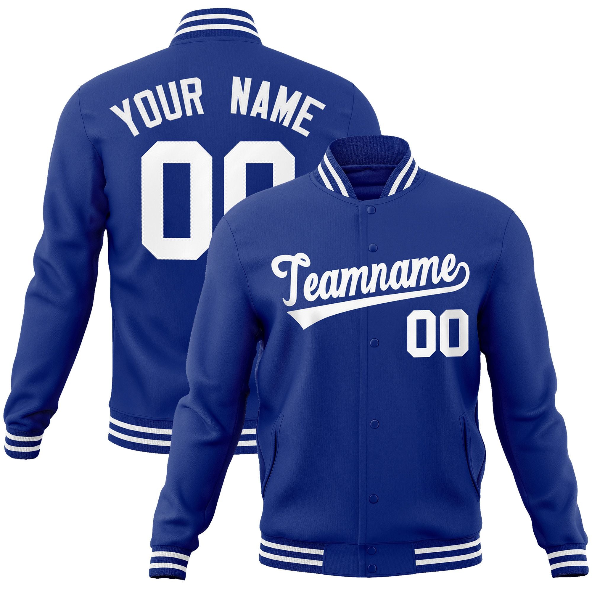 Custom Royal White Classic Style Varsity Full-Snap Letterman Jacket