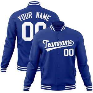 Custom Royal White Classic Style Varsity Full-Snap Letterman Jacket