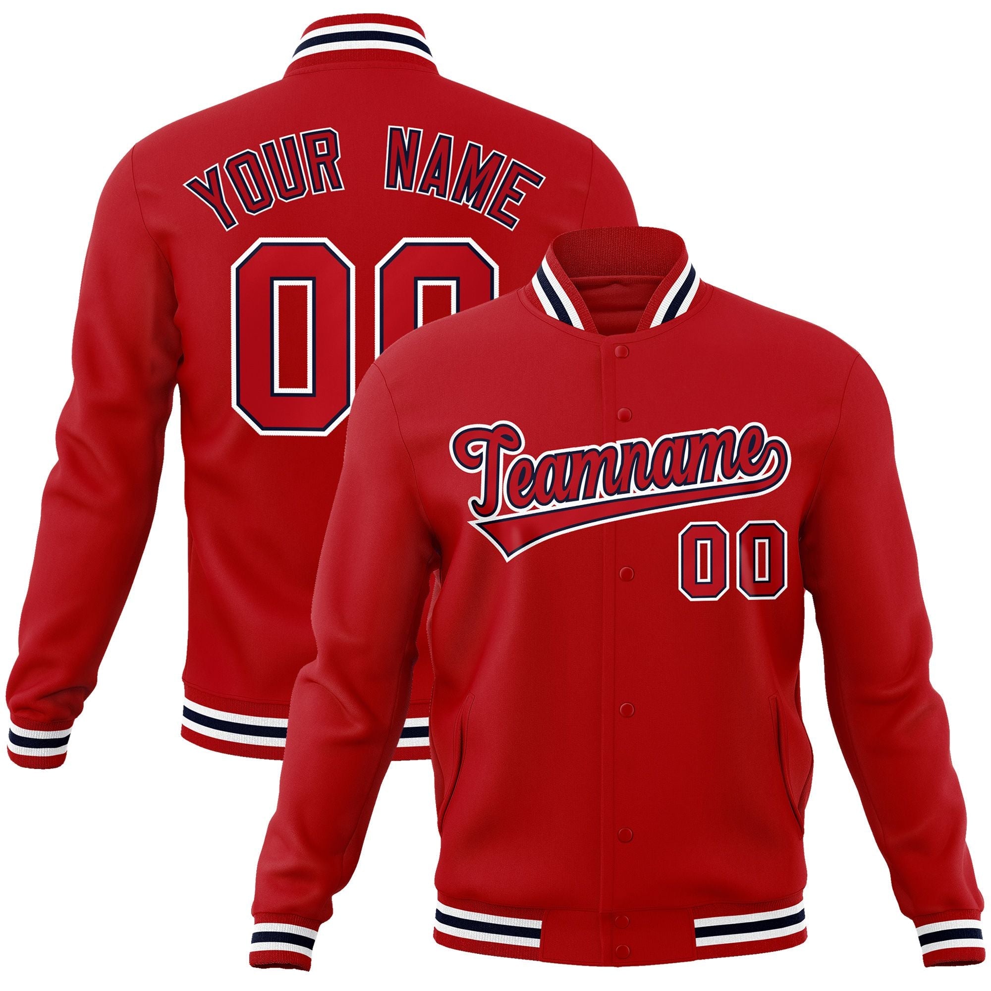 Custom Red Red-Navy Classic Style Varsity Full-Snap Letterman Jacket