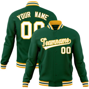 Custom Green White-Gold Classic Style Varsity Full-Snap Letterman Jacket