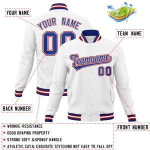 Custom White Royal-White Classic Style Varsity Full-Snap Letterman Jacket