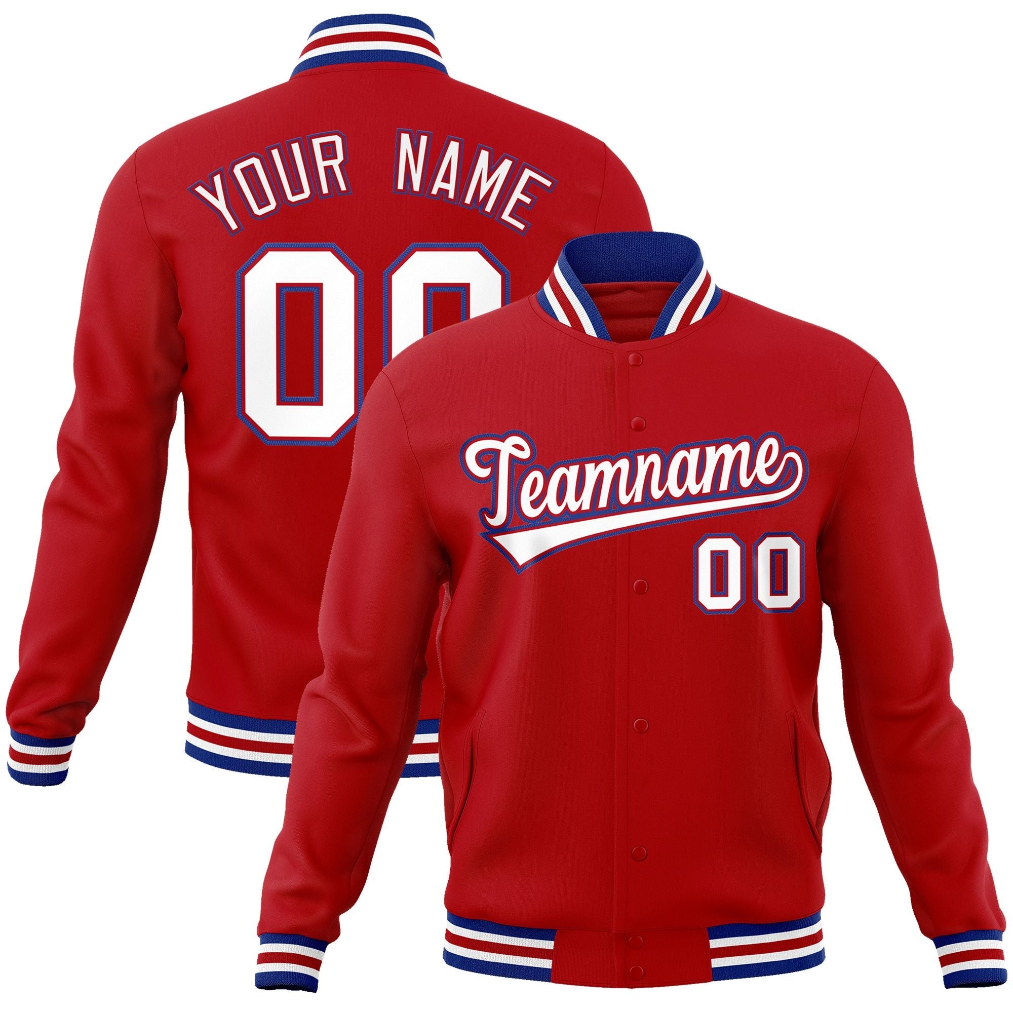 Custom Red White-Red Classic Style Varsity Full-Snap Letterman Jacket