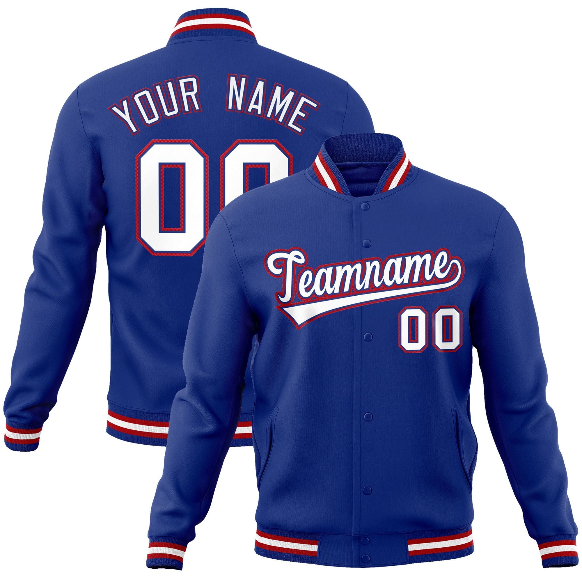 Custom Royal White-Royal Classic Style Varsity Full-Snap Letterman Jacket