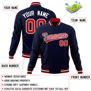 Custom Navy Red-White Classic Style Varsity Full-Snap Letterman Jacket