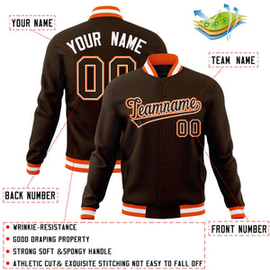 Custom Brown Brown-White Classic Style Varsity Full-Snap Letterman Jacket