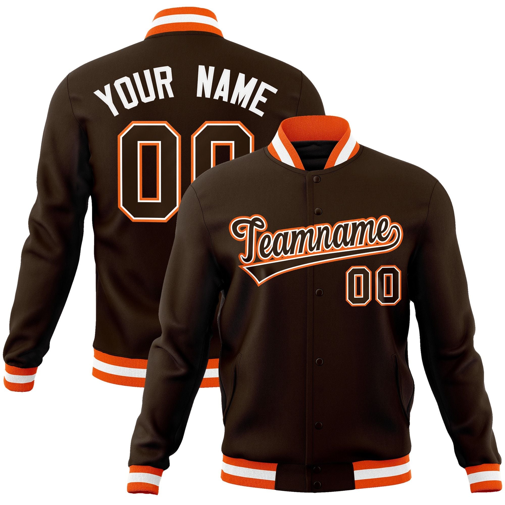 Custom Brown Brown-White Classic Style Varsity Full-Snap Letterman Jacket